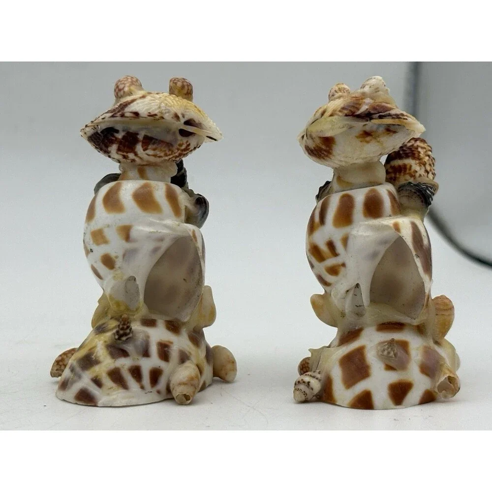 Vintage Handmade Seashell Frog Figurines Pair Beach Coastal Shell Art Decor